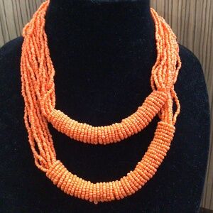Orange beaded Necklace and earring set